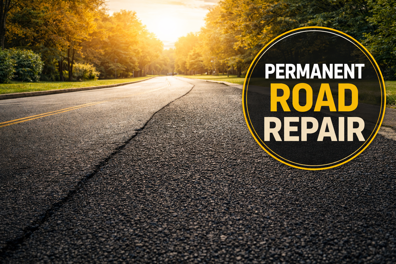 Freshly paved industrial asphalt road